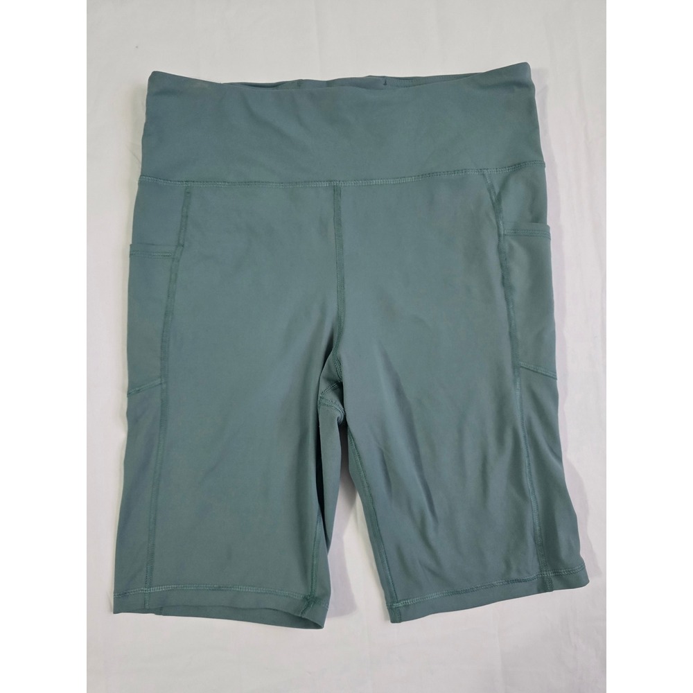 Nine West Active Womens Sage Green High Waisted Biker Shorts Side Pockets Large - Picture 2 of 13